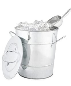 Twine Ice Bucket With Lid And Ice Scoop, Galvanized Metal Drink Tub, Wine And Beer Chiller, Holds 5.35 Gallons
